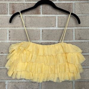 Zara Yellow Mesh Organza Tiered Crop Top